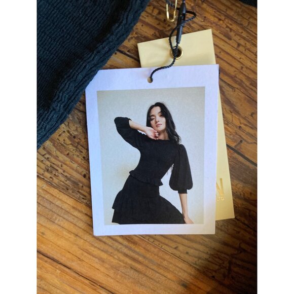 Nation LTD Black Textured Long Sleeve Ruffle Dress - Size M, New With Tags - Picture 6 of 6